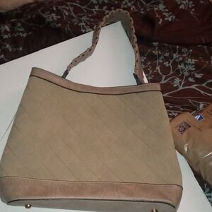 Quilted Tan Shoulder Tote with Braided Strap